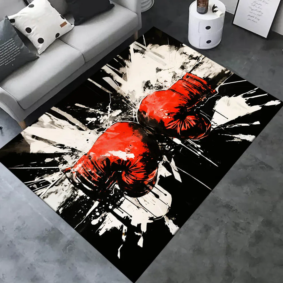 Stylish Modern Abstract Graffiti Area Rug Living Room Decor High Contrast Black White Red Splatter Art Accent Mat for Home