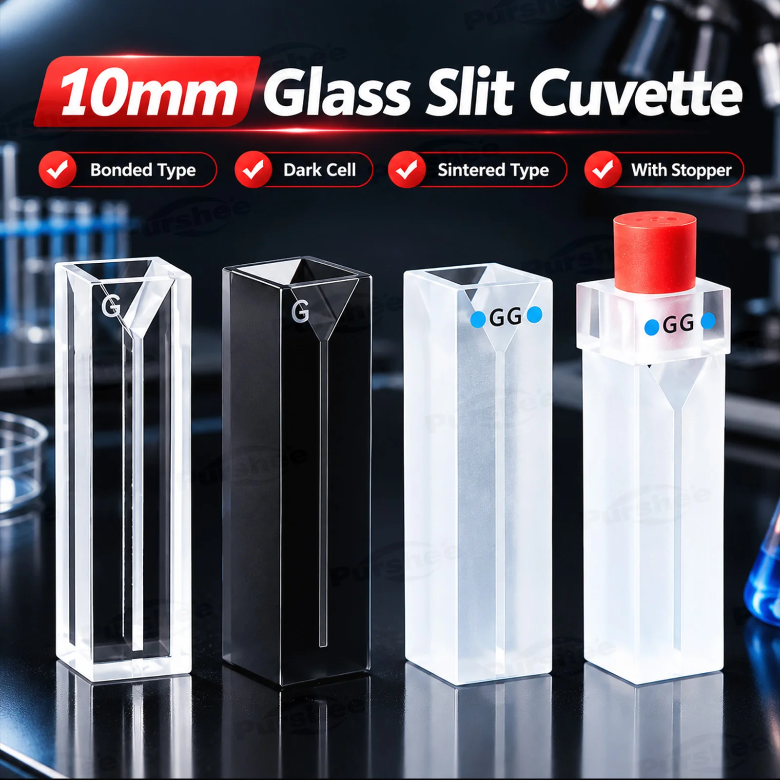 Glass Slit Micro Cuvette 1/2/3/4/5mm Slit Width Two-sided Light Transmission Shaded/Non-shaded Type Lab  Sample Cuvette