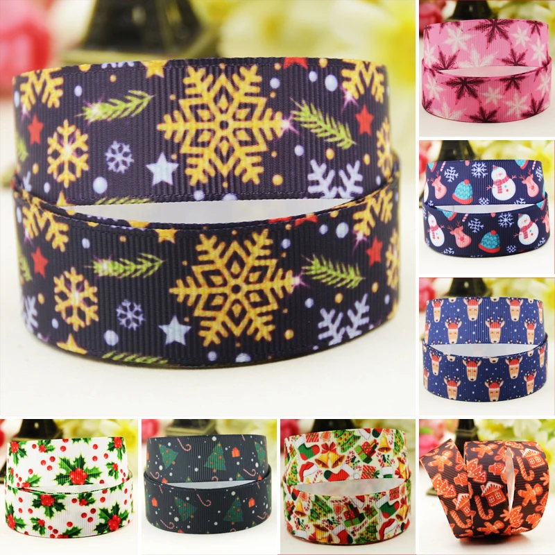 22mm 25mm 38mm 75mm Christmas cartoon printed Grosgrain Ribbon party decoration 10 Yards satin ribbons