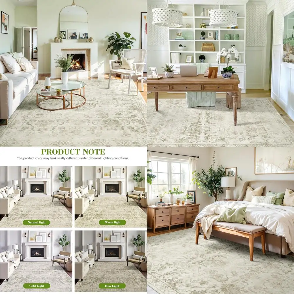 

Green 5x8 Area Rugs for Living Spaces, Washable Vintage-Style Rugs for Bedrooms, Non-Slip Floral Carpets in Green for Bedrooms