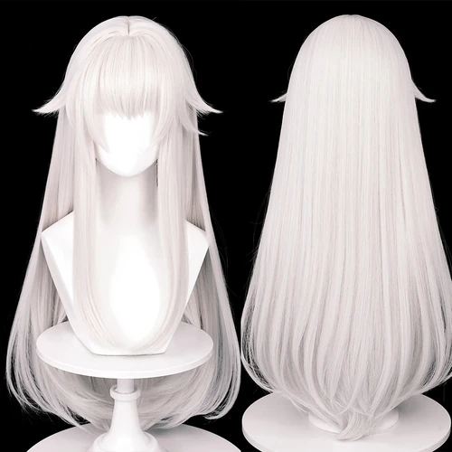 MSIWIGS Juego Pelucas de cosplay Peluca sintética larga y recta de pelo blanco resistente al calor para fiesta de Halloween