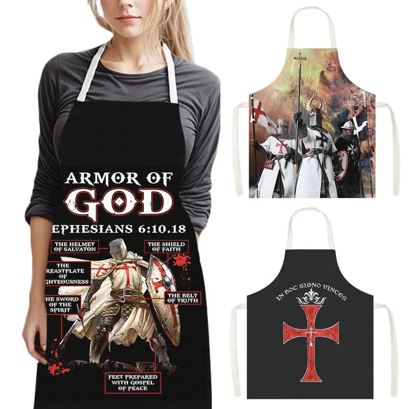 Armor of God Crusader Knights Templar Cooking Aprons Distressed Cross Linen Pinafore Home Cleaning Clothing Chef Kitchen Apron