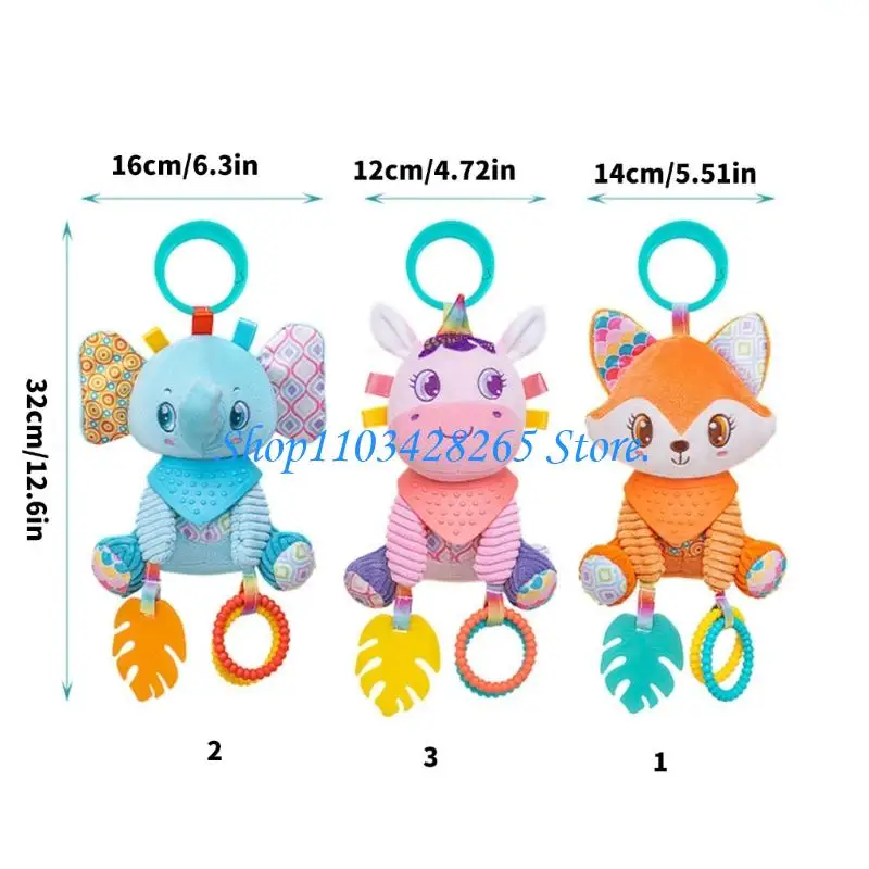 لعبة حسية تنموية لمقاعد السيارة لعربات الأطفال دمية على شكل حيوان من القطيفة مع مؤثرات صوتية وخطوبة بصرية G2TE #6