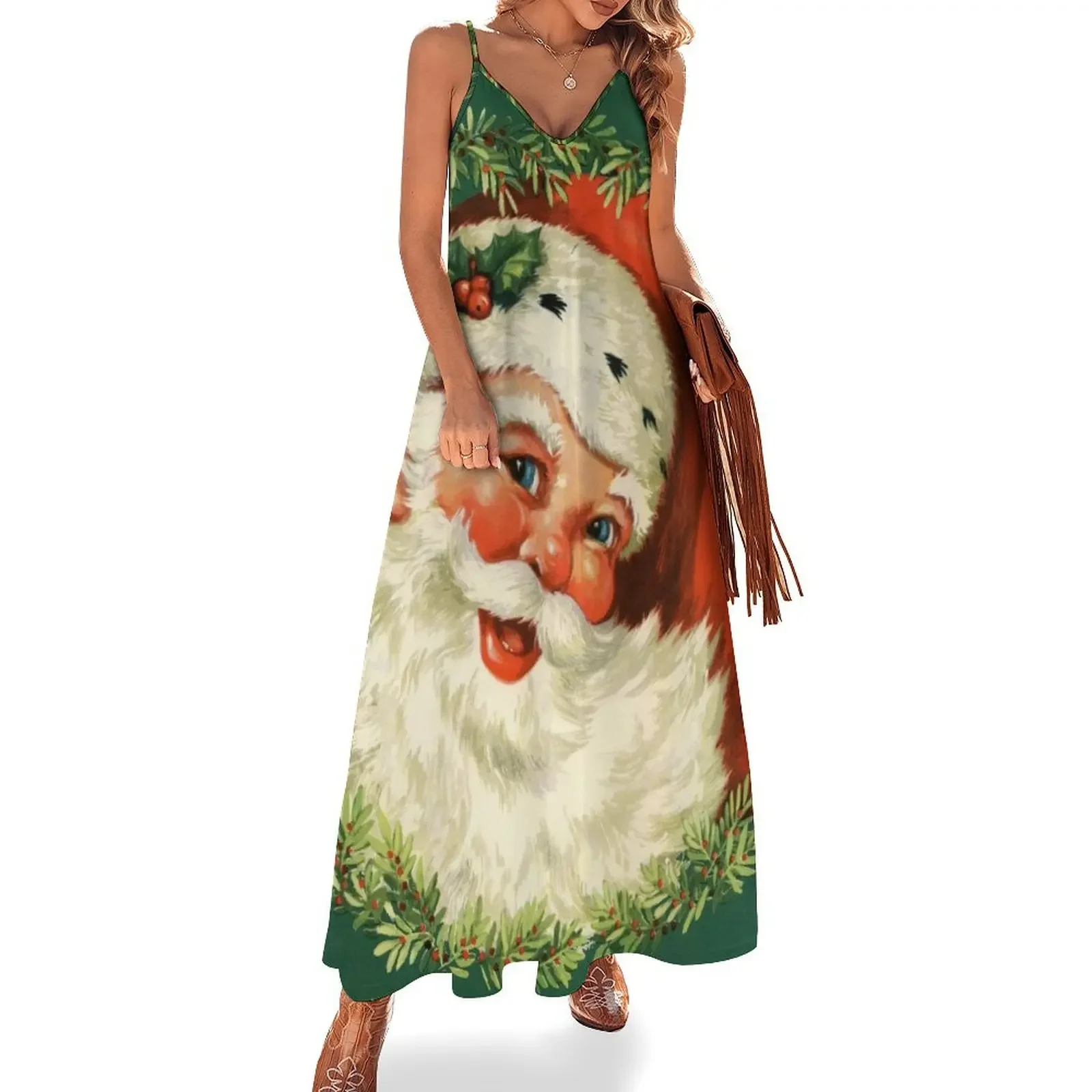 

Vintage traditional Santa Claus Sleeveless Dress Long veiled dresses Dress women Dress