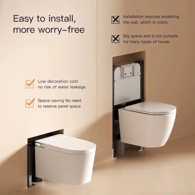 Modern High Quality Smart Toilet with Bidet Wall-Mounted for Bathroom Remote Control Included
