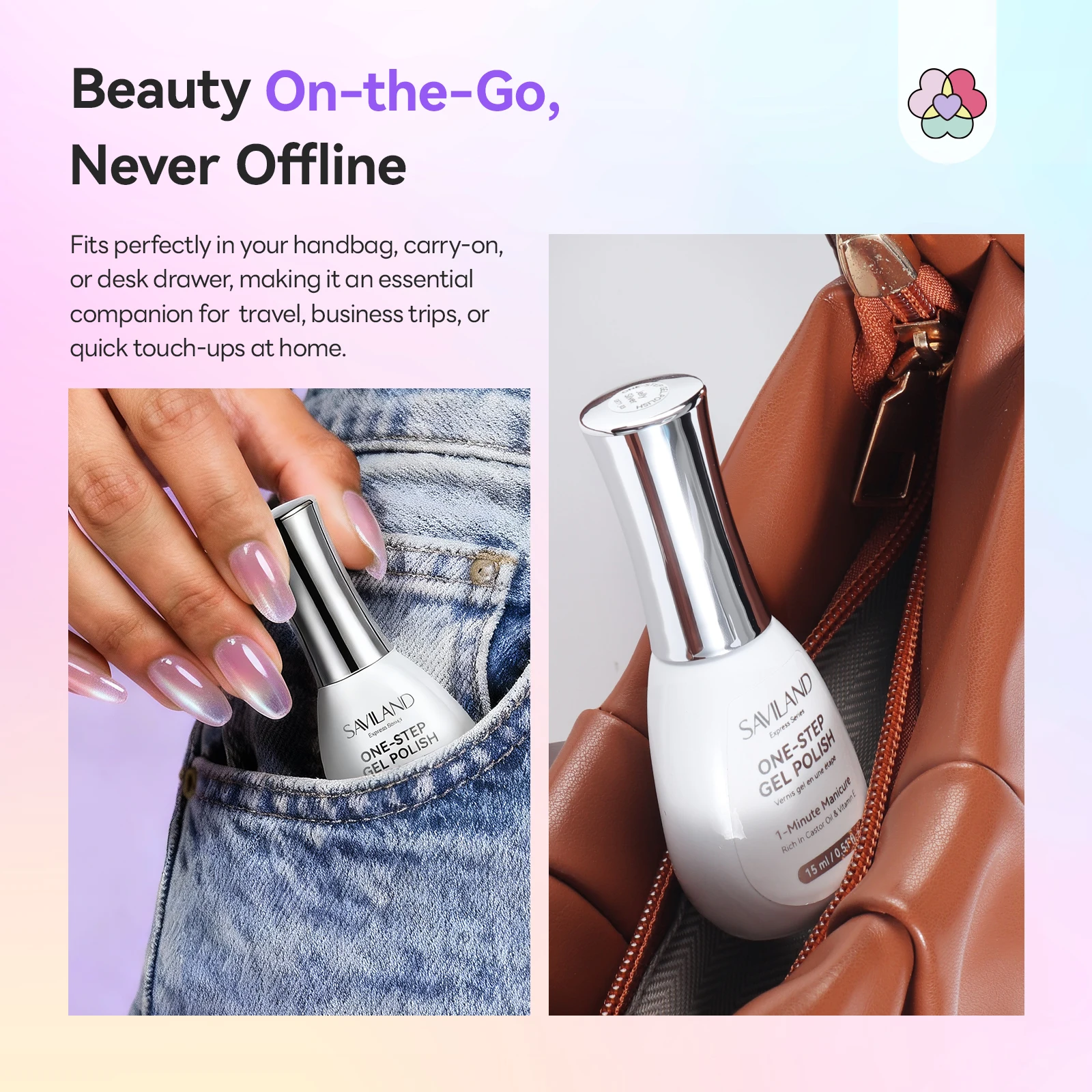 مجموعة تلميع جل بخطوة واحدة من سافيلاند، تركيبة جيلي شفافة 5 في 1 مع ضوء الأشعة فوق البنفسجية، سريع الجفاف للمنزل، مجموعة مانيكير للسفر #6