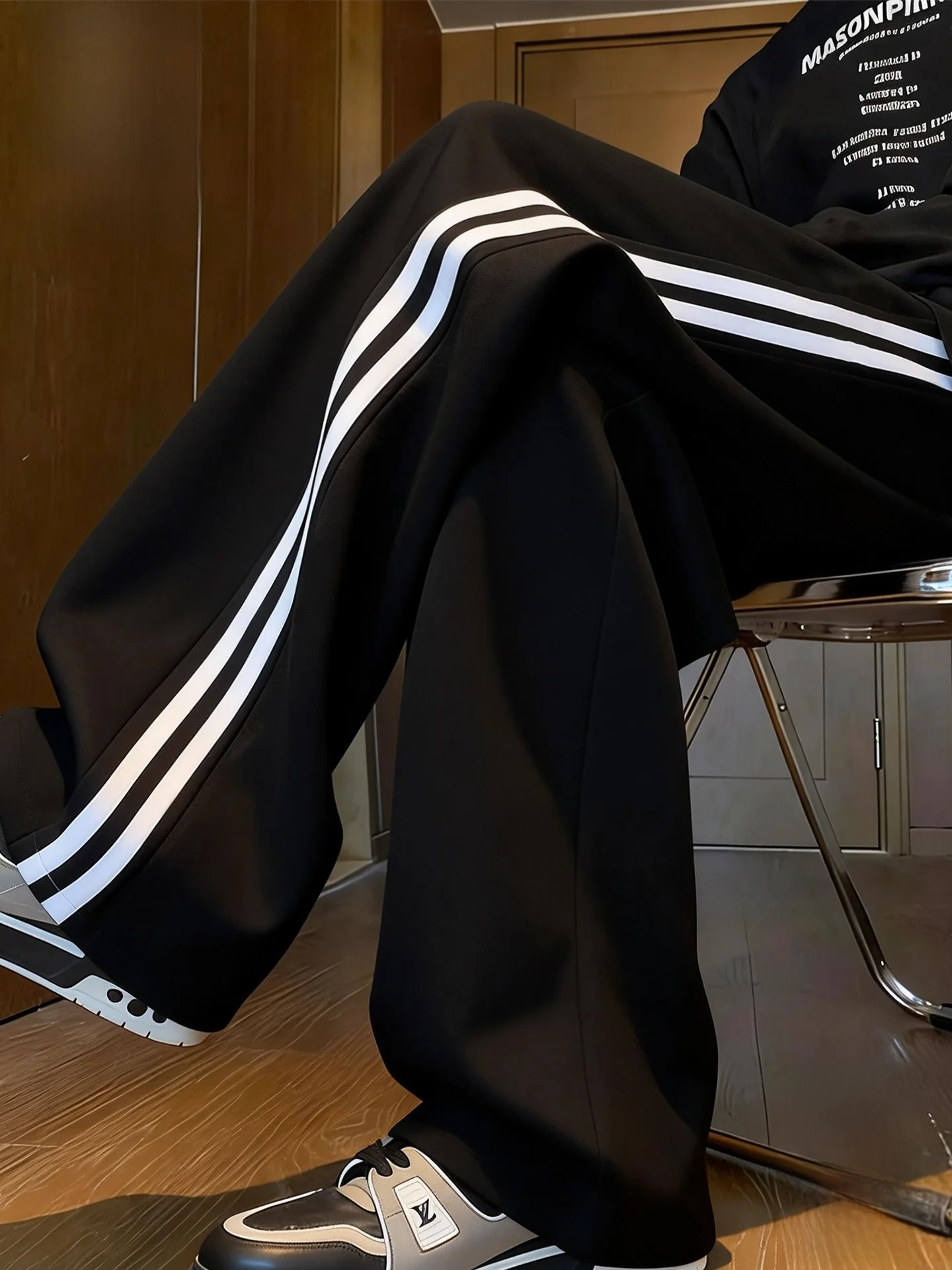 

American Cool Sport Pants Men's Spring Youth Side Stripe Straight Leg Wide Leg Pants Casual Cotton Trousers