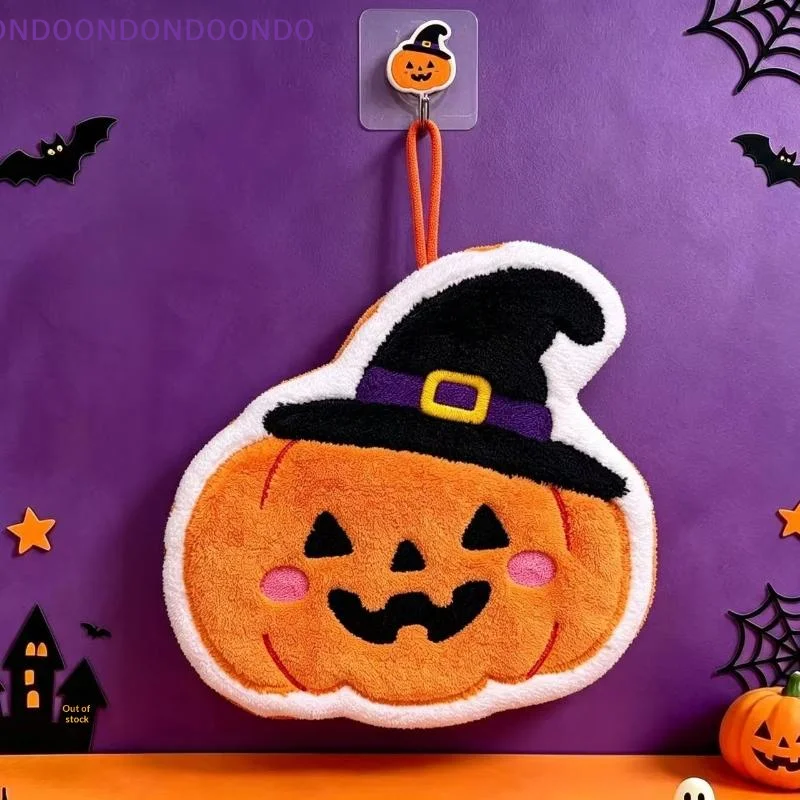 Cartoon Pumpkin Halloween Hanging Hand Wipes Lint-free Coral Velvet Towels for Kitchen Bathroom Use