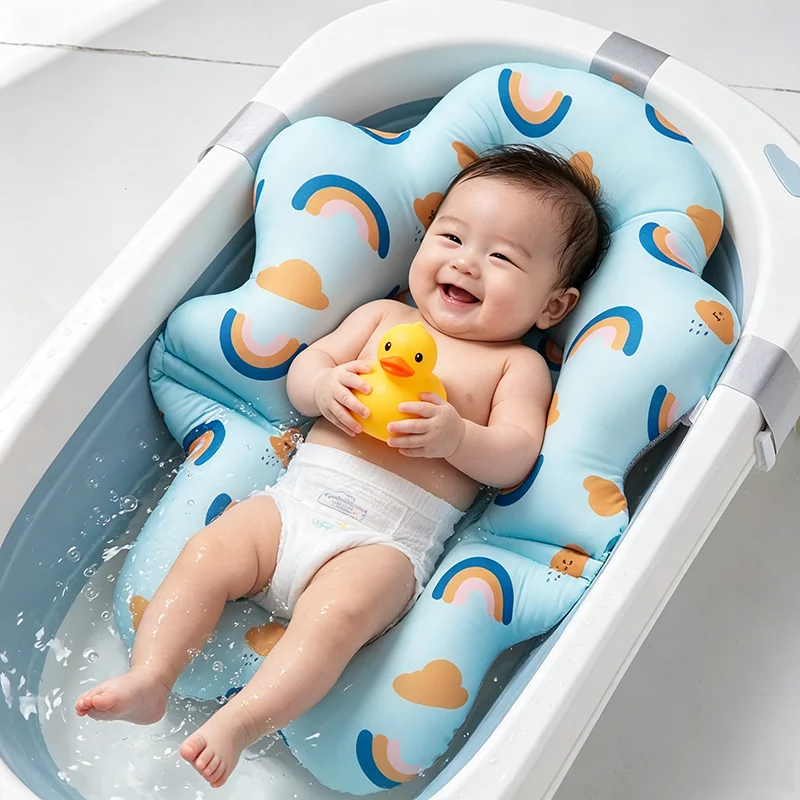 Baby Shower Bath Tub Pad Non-Slip Bathtub Mat Newborn Safe Security Bath Support Cushion Suspension Soft Pillow Care Accessories