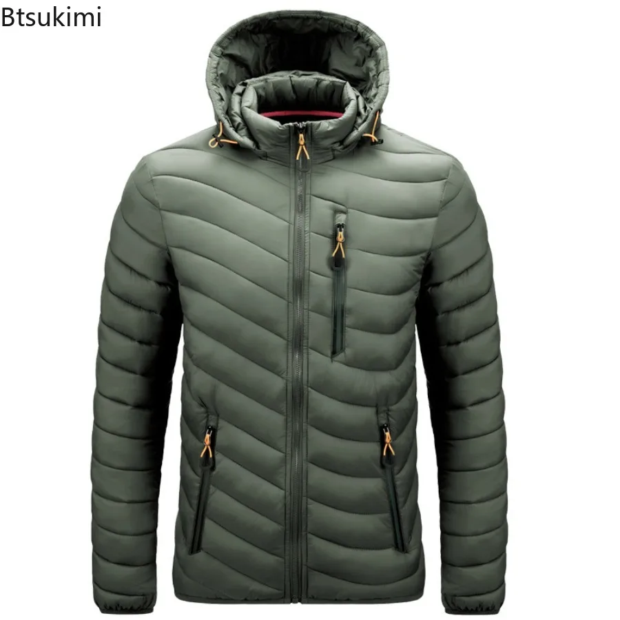 2025 Lightweight Windproof Hooded Men's Autumn Winter Jacket Quilted Jackets with Detachable Hood Classic Causal Coats for Male