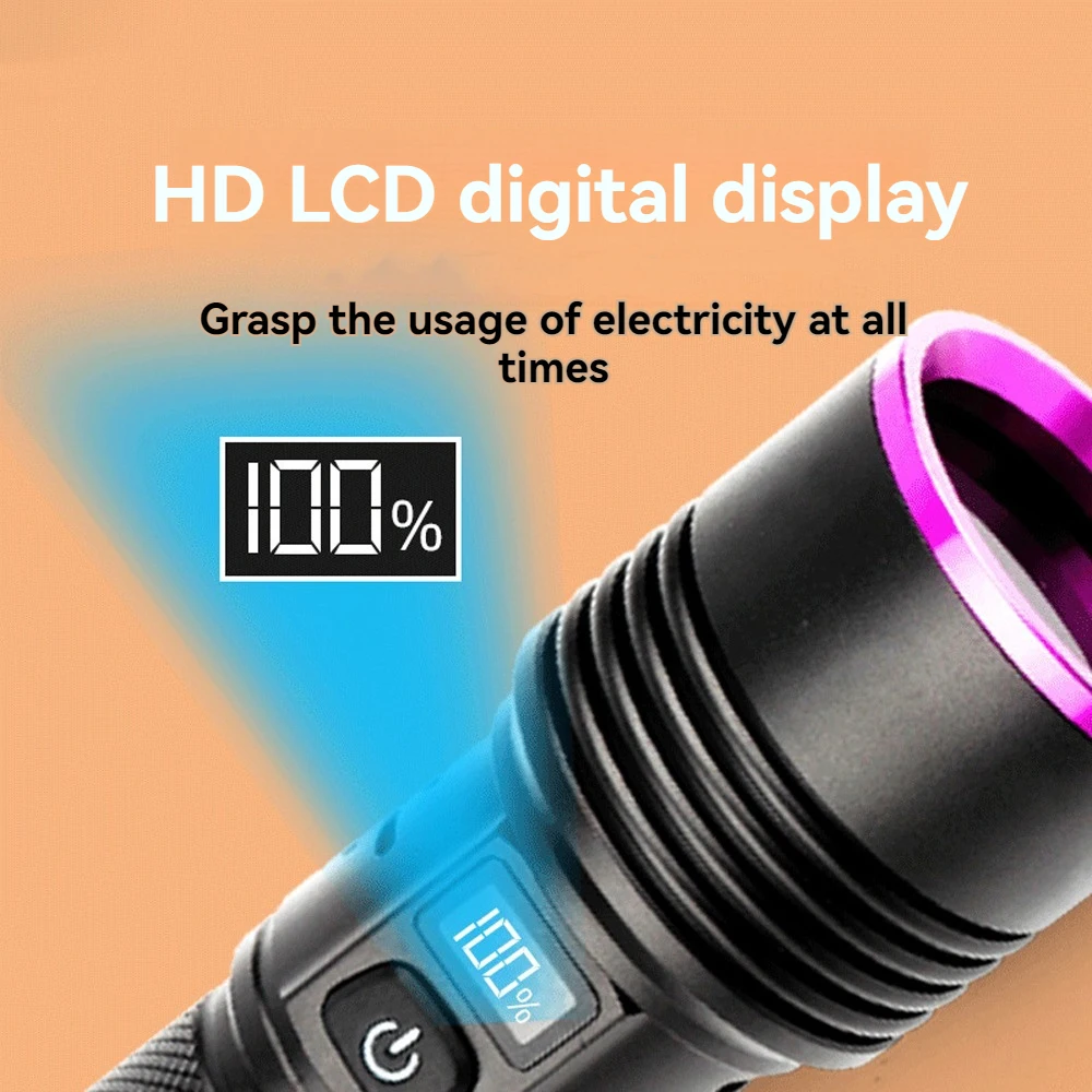 High Power Black Mirror Purple Light Detection Torch Powerful 365NM UV Flashlight Type-C USB Rechargeable LED Ultraviolet Lamp