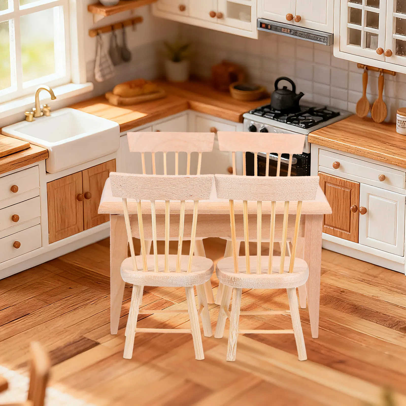 

Набор из 1 комплекта: Миниатюрный стол и стулья из натурального дуба, универсальный набор для декора кукольного домика, для создания миниатюрной мебели, коллекционный предмет для дома