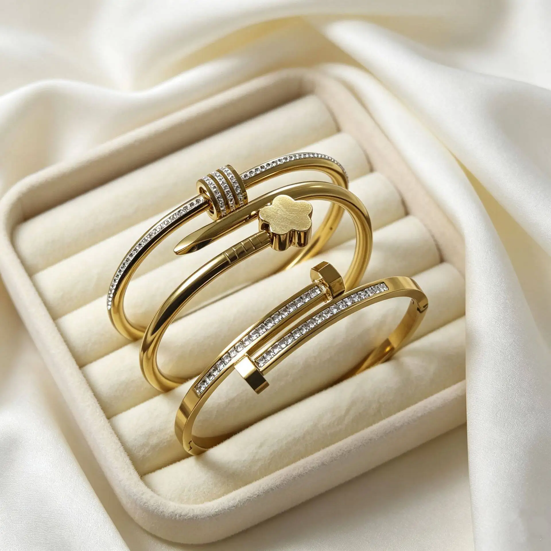 1/3pcs Stainless Steel Flower Bangle Set For Women, Waterproof Zircon Stud Bracelet, Luxury Rotating Clasp Jewelry Gift