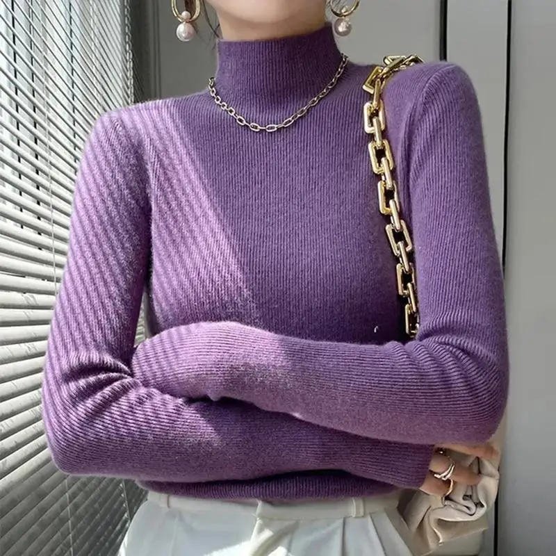 

Oversized Half Turtleneck Jumper Women Thick Knitted Sweater Harajuku Style for Winter Warmth