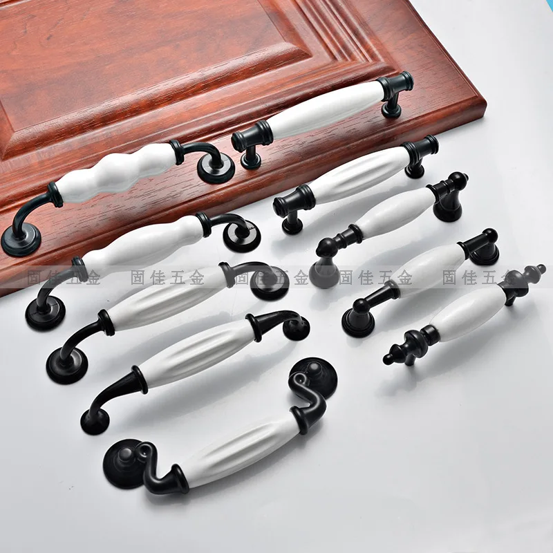 1pcs Porcelain Drawer Handles and Pulls Wardrobe Cabinet Door Handle and Knobs Furniture Hardware Pull Dumb Black and White