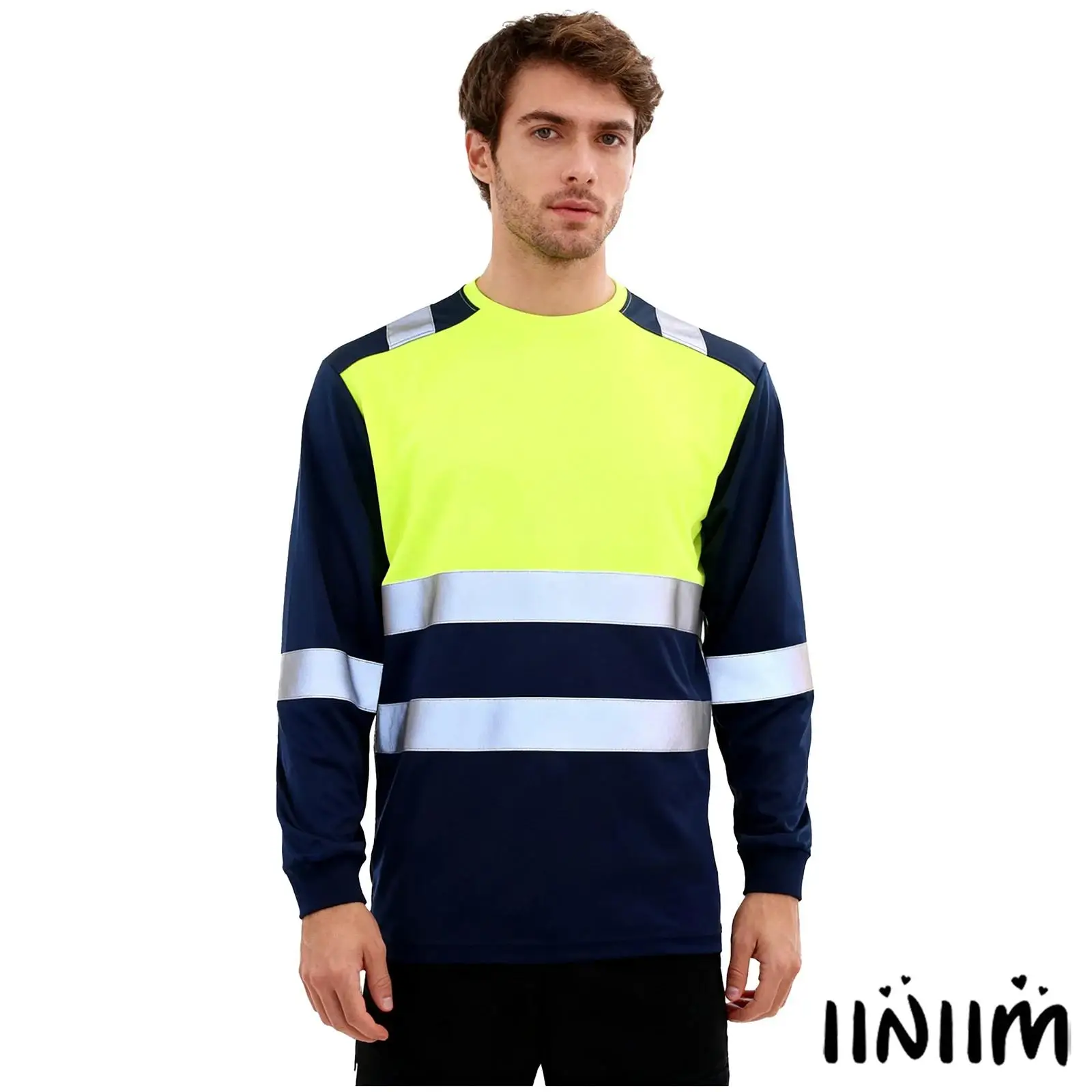 

Men High Visibility Reflective Strips T-shirt Long Sleeve Moisture-Wicking Color Block Safety Work Sweatshirt Protective Costume