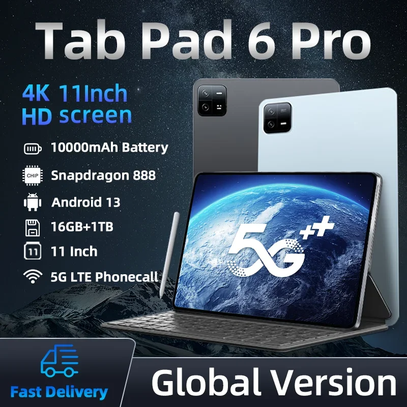 2024 Original Global Version Pad 6 Pro Android 13 Snapdragon 888 Tableta PC 10000mAh 16GB 1TB ROM 5G Dual SIM WIFI 4K HD MI TAB