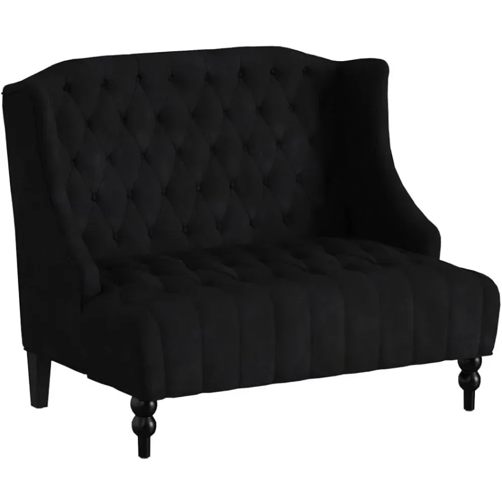 Leora Modern Glam Tufted Velvet Wingback Loveseat, Modern Glam,Comfy Club Barrel Modern Armchair, Black / Dark Brown