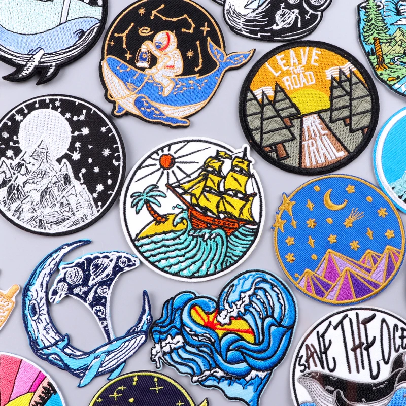 

Mountain Waves Patches For Clothing Nature Travel Iron On Patches On Clothes DIY Camping Fusible Patch Applique Embroidery Pacth