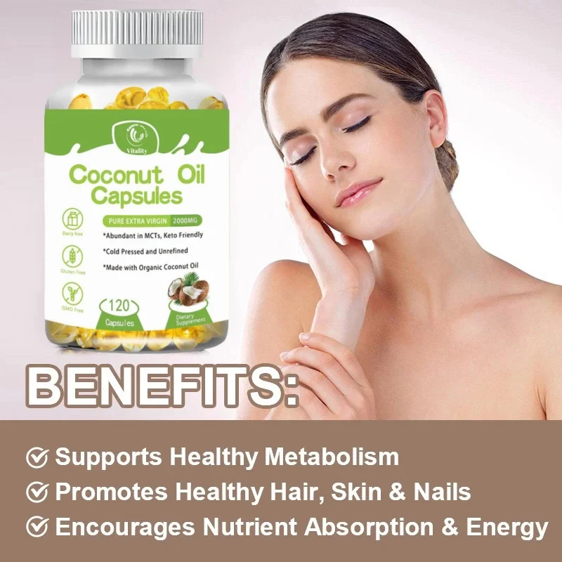 Vitality Coconut Oil Capsules Promotes Healthy Hair, Skin & Nails Made with Organic Coconut Oil