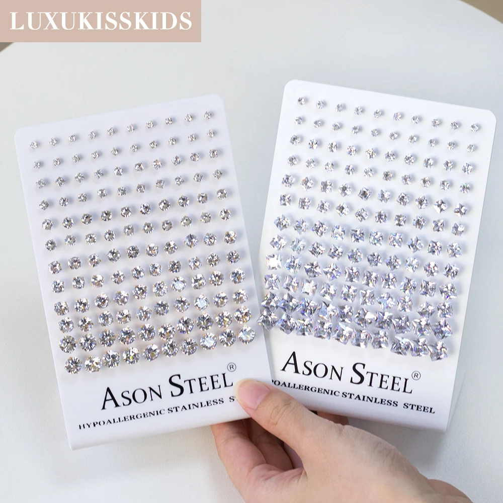 LUXUKISSKIDS 4 Claw AAA Shiny Clearly White Round CZ 60pairs Stud Earrings Set Stainless Steel Brincos Wholesale Jewelry In Bulk