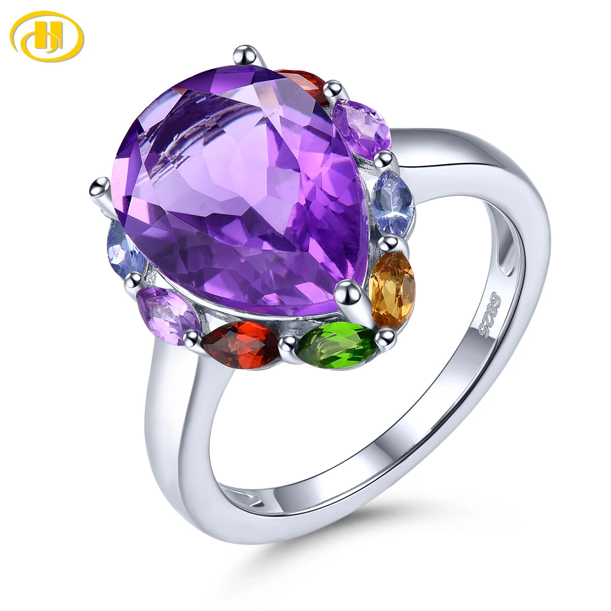 ametista solido anel de prata 58 quilates genuino pedra preciosa diopside garnet multicolorido feminino romantico requintado estilo joias natural 01