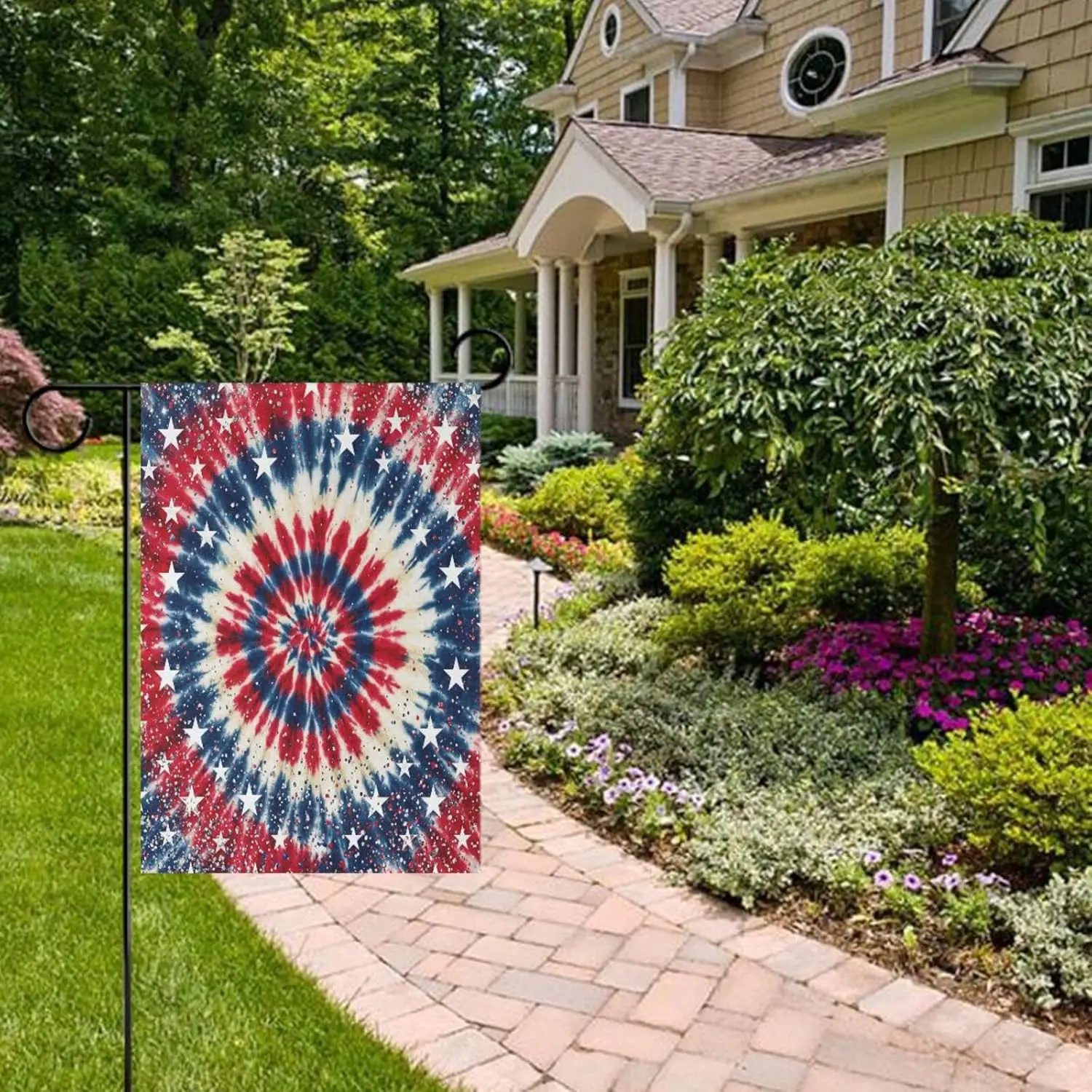 Usa Tie Dye Red Pattern Garden Flag Double Sided 12x18-1776-2026 Patriotic Yard Banner, Outdoor Decoration for Independence  IIC