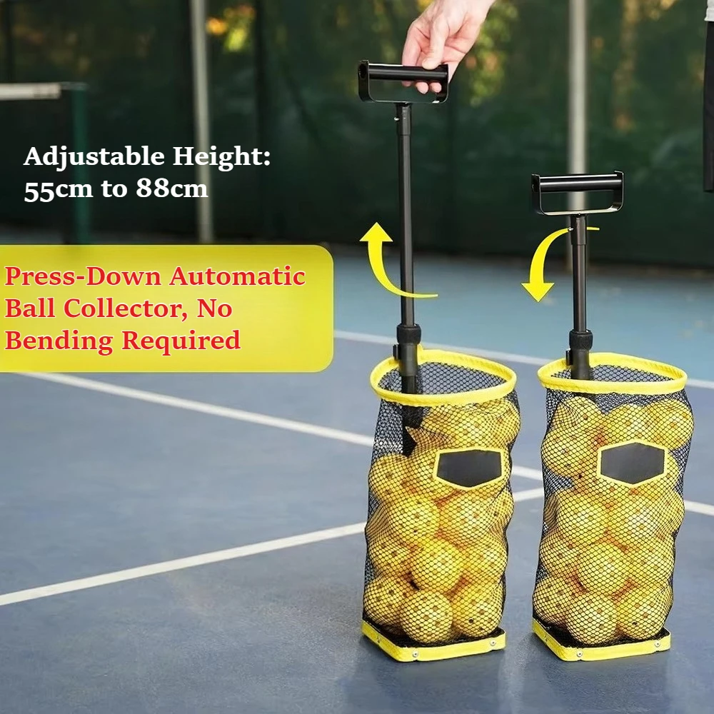 Adjustable Tennis Ball Pickup Hopper, Portable Pickleball Ball Retriever Collector with Height 55-88cm