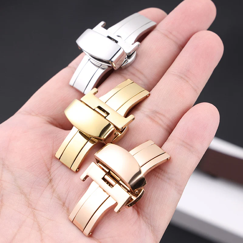 

High quality Stainless Steel Butterfly Buckle Polished Button Watchband 14mm 16mm 18mm 20mm 22mm Watchbands Clasp accessories