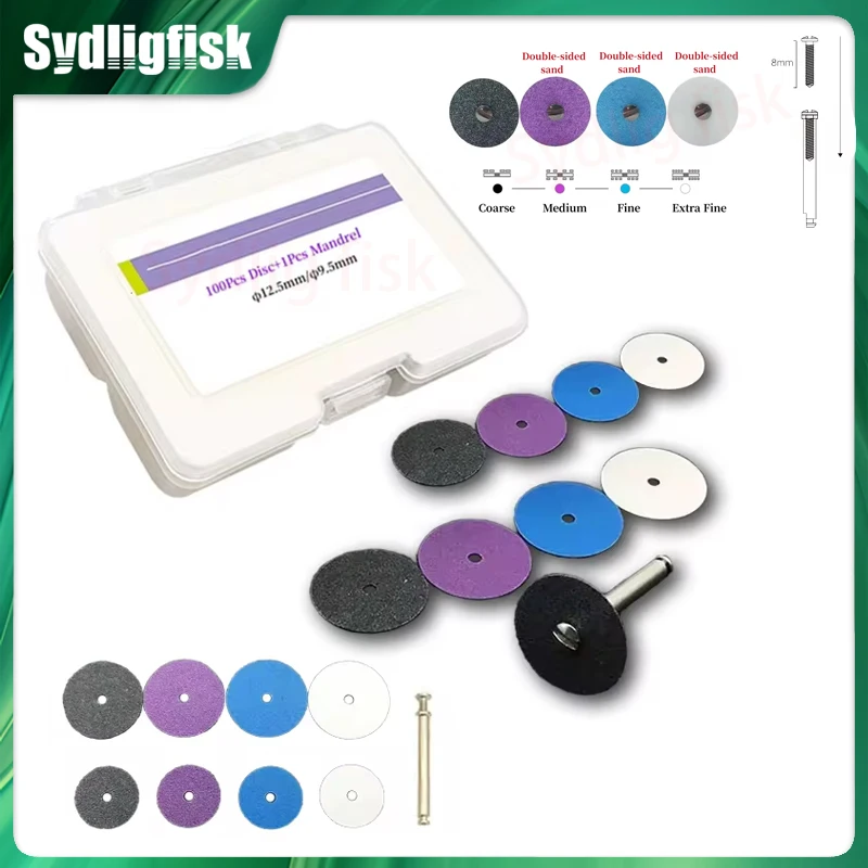 100Pcs Dental Stem Polishing Discs Single/Double Side Sand Disc Gross Reduction Contouring Mandrel Set Teeth Whitening Materials