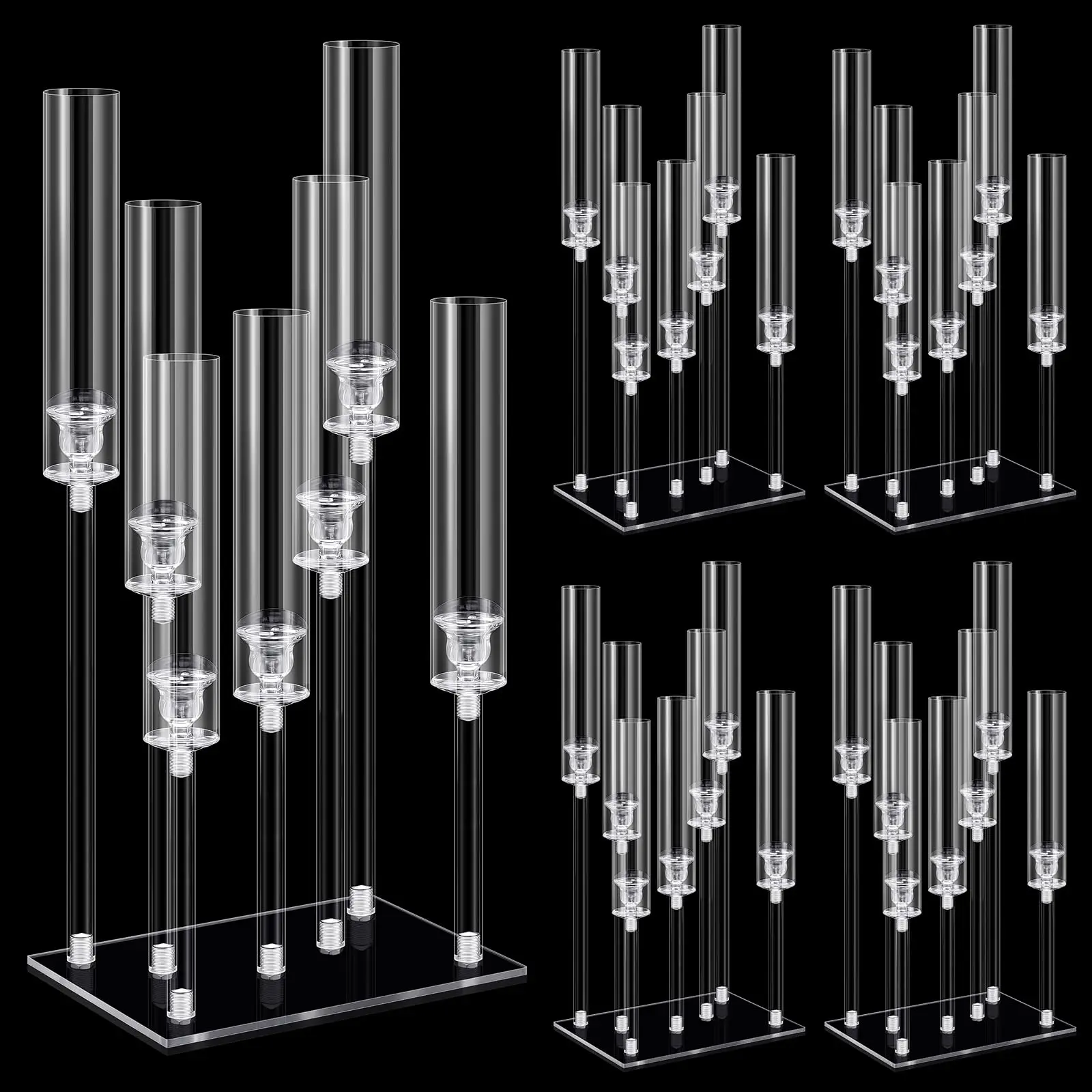 

1-10 Sets 7 Arm Candelabra Candle Holder Acrylic Candelabra Centerpieces for Table Clear Candlesticks Holder