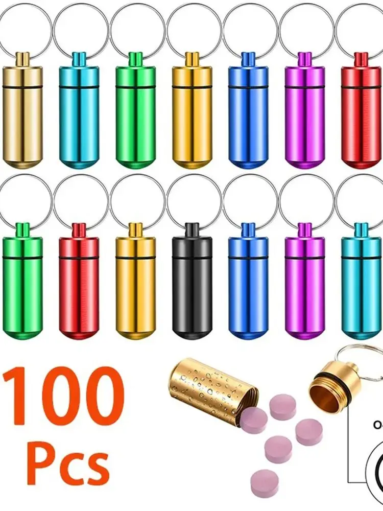 100Pcs Mini Pill Box 100Pcs Personalized Customizable Key Chain  Anti-Lost Pet Nameplate  Metal Souvenir Accessories