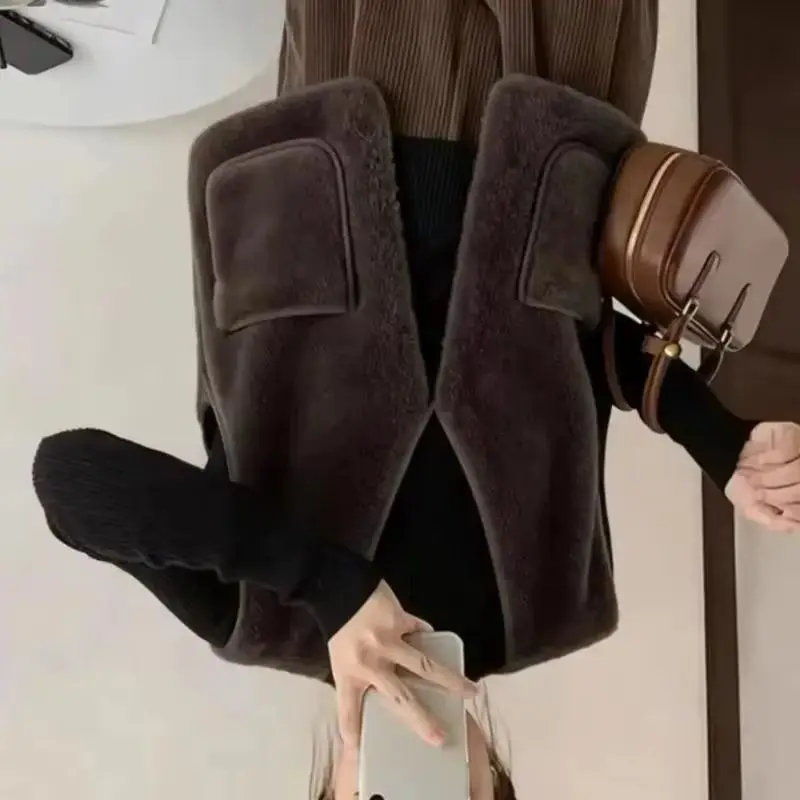 

Autumn Winter Warm Jacket Zip Up Coat Fall Outerwear 2025 XXXL-6XL Women Sleeveless Fleece Coat Oversize Sherpa Fleece Vest