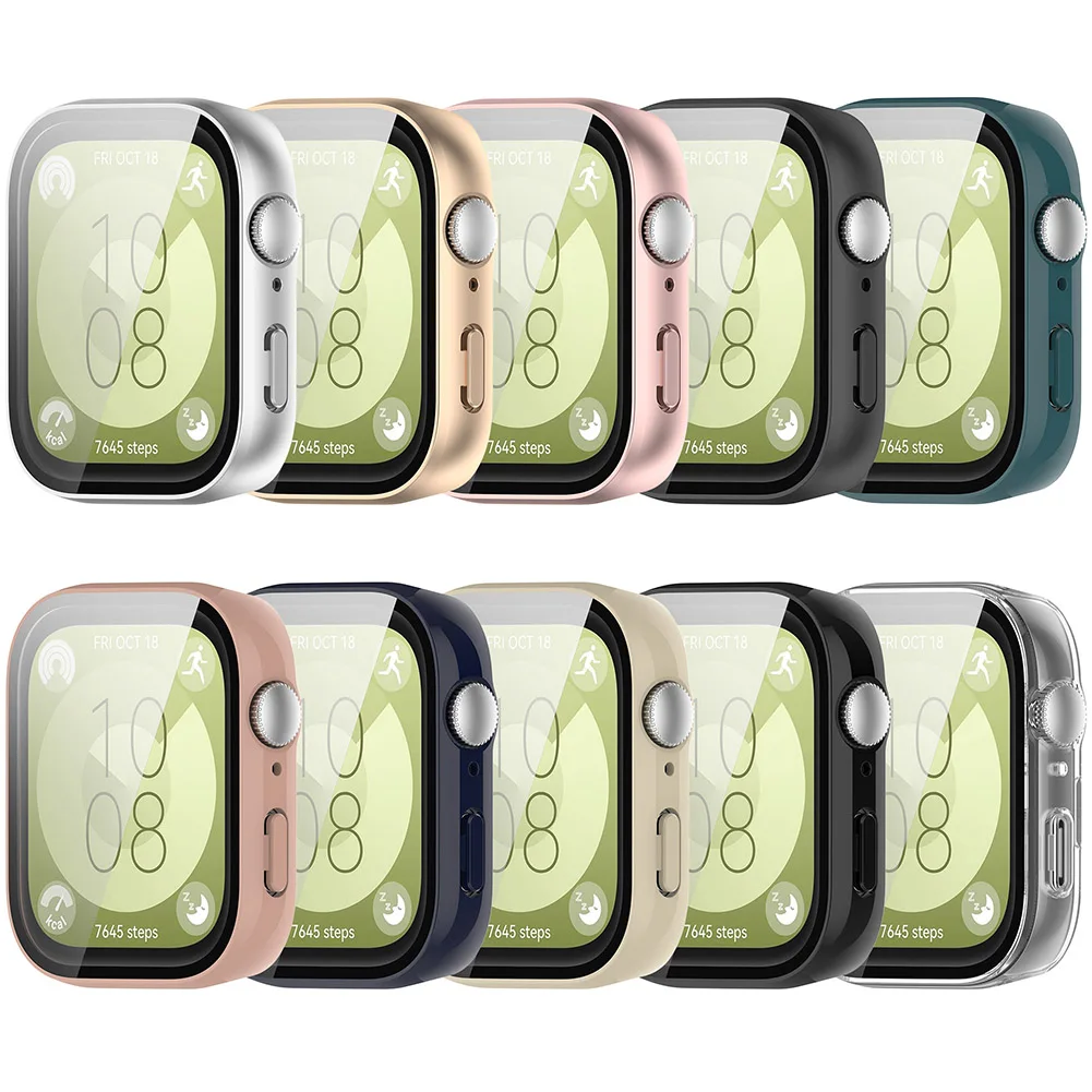 Caja de reloj de PC con funda protectora de vidrio templado Protector de pantalla de reloj antiarañazos para Huawei Watch Fit3
