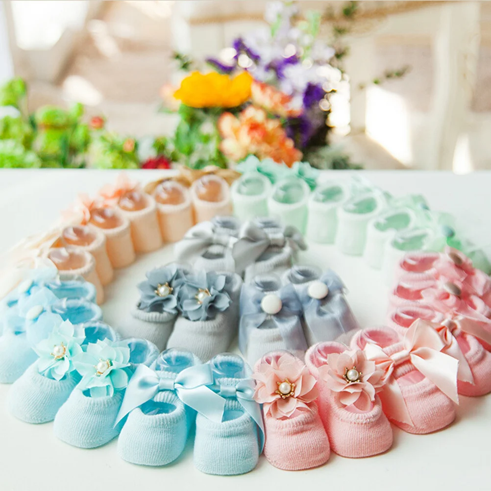 

1Pair Non-Slip Baby Floor Socks Cotton Soft Breathable Anti Lace Flower Bow Tie for Newborn Infant Toddler Girl Size S Purple