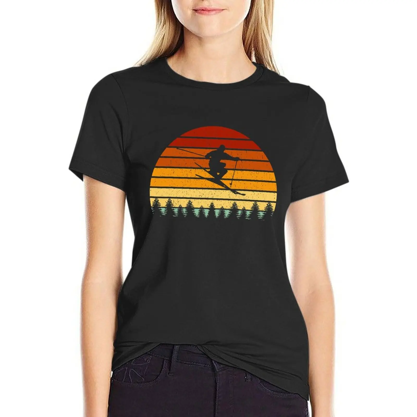 Sunset Skiing - Skiers Vintage T-Shirt aesthetic clothes plus sizes sublime tight shirts for Women