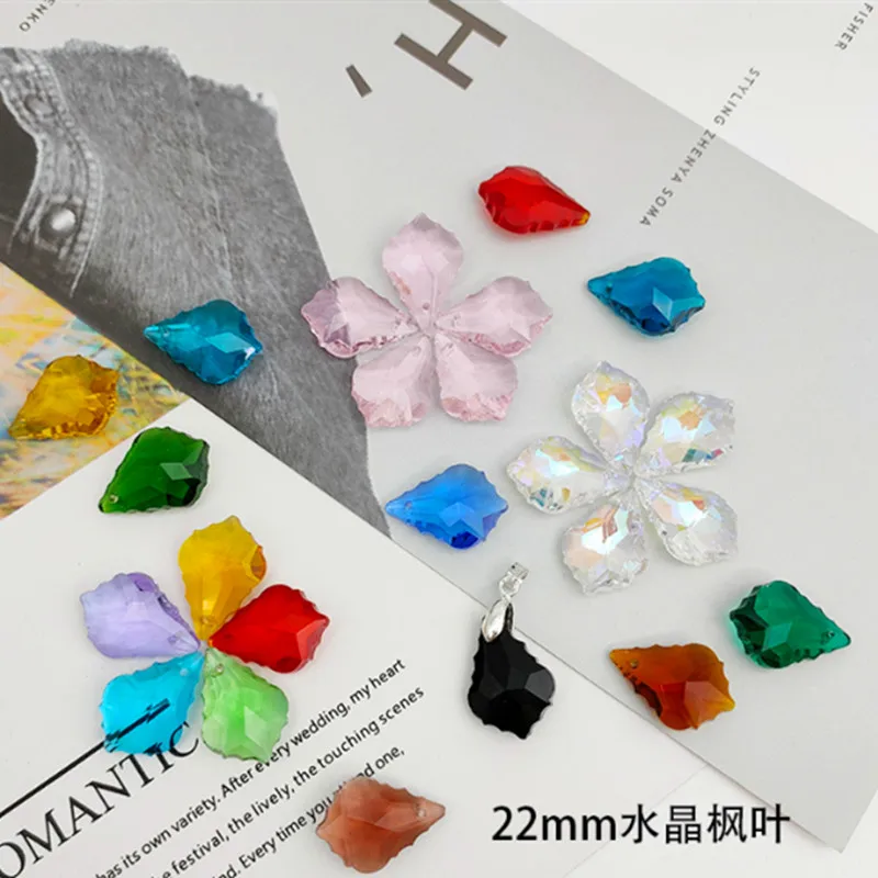 Hot Selling 5pcs/lot Crystal Maple Left Cute Ornament Stones Multicolor Glass Chandelier Parts Dress Jewelry Making Accessories