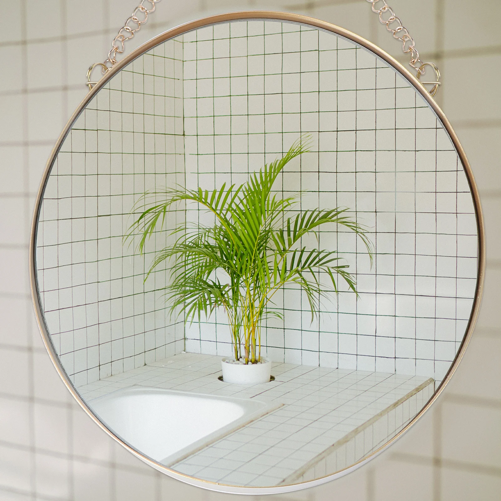 

Modern Golden Round Hanging Mirror Bathroom Decor Stylish for Home Hotel Bedroom Dining Room Glamour Hanging Mirror