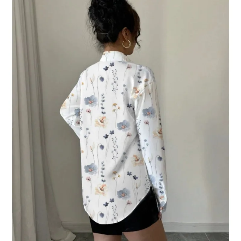 2025 Autumn Women Fashion Floral Print Shirts Turn-down Collar Long Sleeve Blouses Casual Single-breasted Shirt Female Clothing