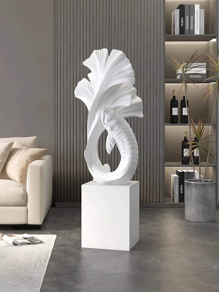 Home Decor 102CM Fighting Fish Statues Large Floor Decoration Lucky Fish Crafts Sculptures Housewarming Gifts Interior Figurines