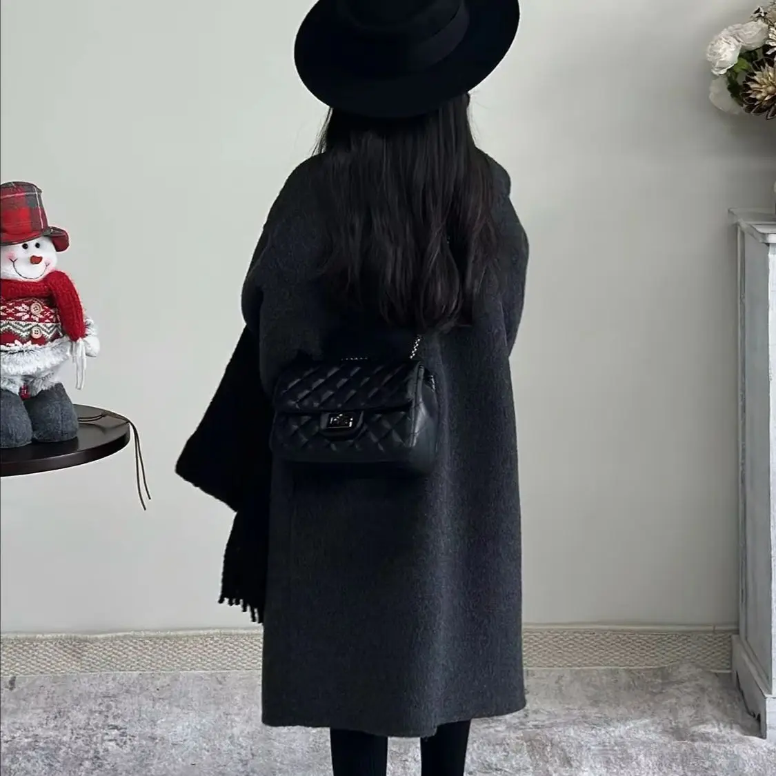 Girls Wool Coat Autumn Winter New Fashion Kids Dark Grey Double Breasted Lapel Jacket Premium Outerwear Children Clothing