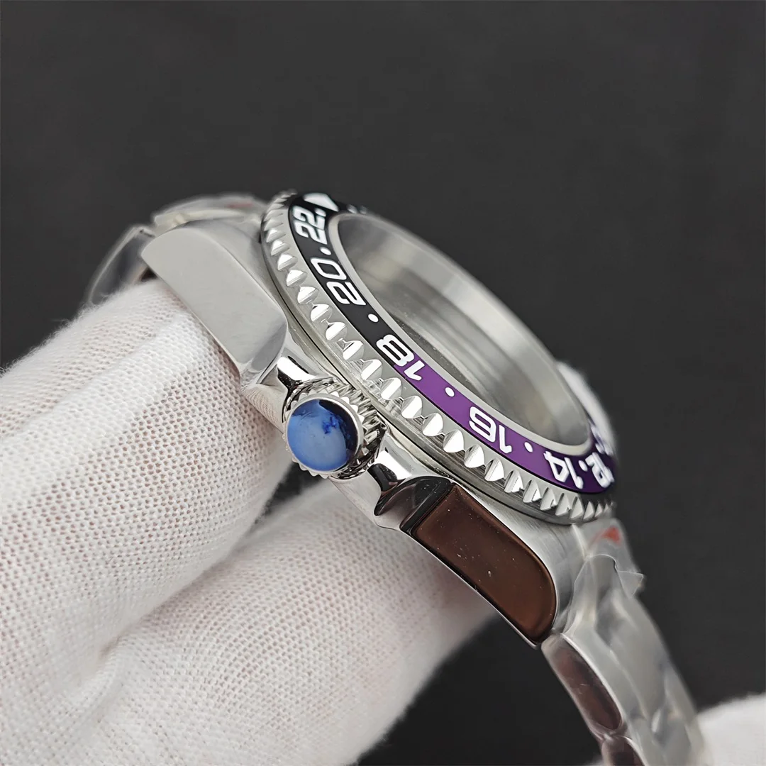 Nh35 Case 40Mm Horloge Set Saffier Kristallen Stalen Band + Keramiek Bezel Vervanging Accessoires Voor Nh35a/Nh36 Beweging