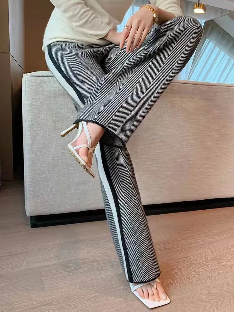 Autumn Winter Collection Wide Leg Knitted Cashmere Pants