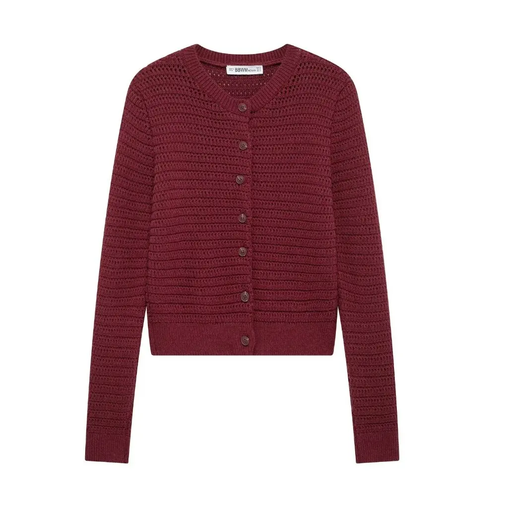 

Women's Solid Color Long Sleeve Knitted Cardigan round Neck Casual Sweater European American Style Fashion Wholesale