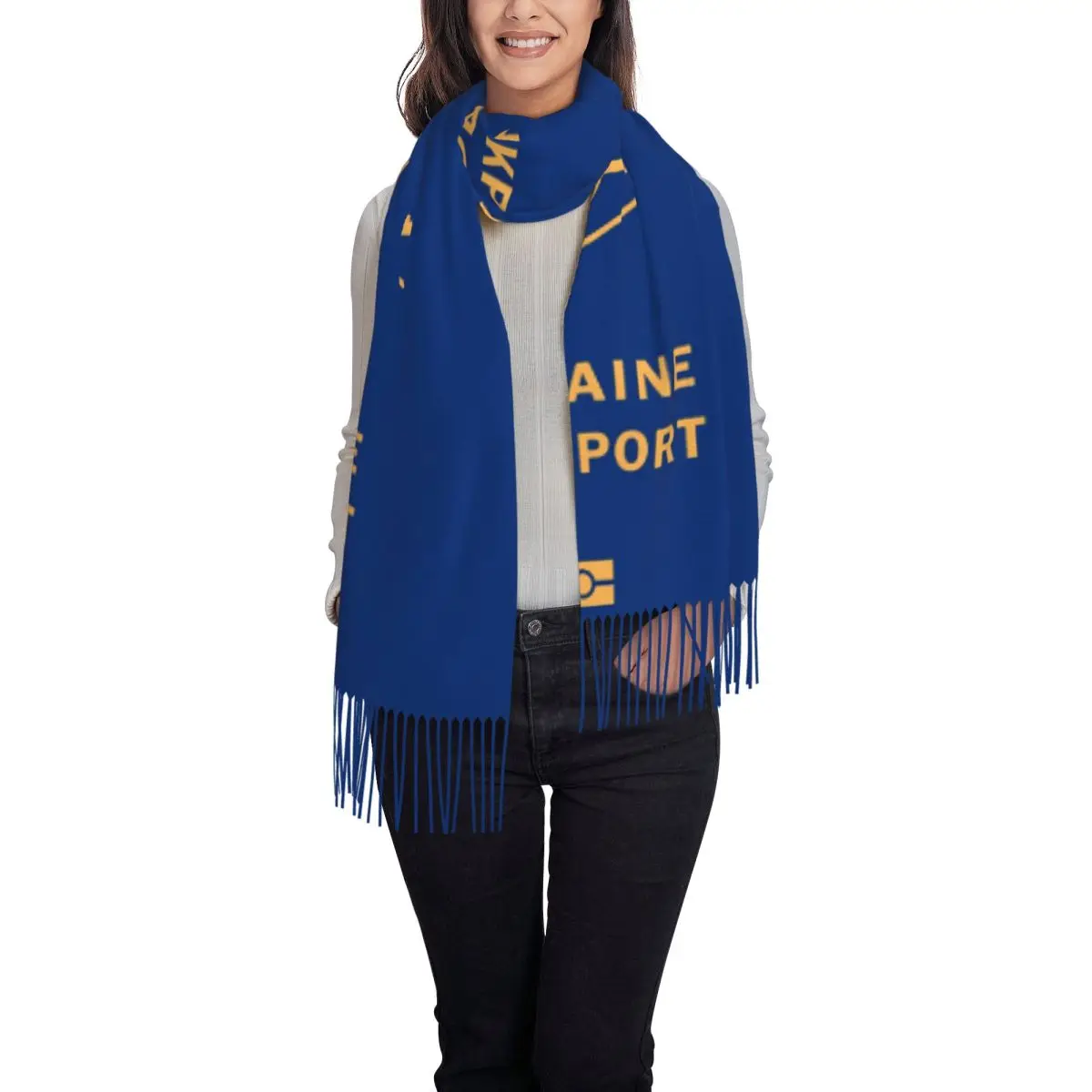Female Large Ukraine Passport Scarves Women Winter Soft Warm Tassel Shawl Wraps Scarf