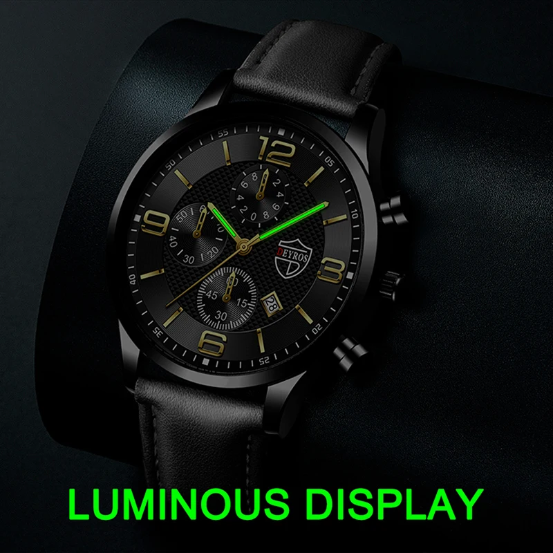 Reloj de pulsera de cuarzo para hombre, cronógrafo de lujo, de acero inoxidable, luminoso, informal, de negocios, de cuero