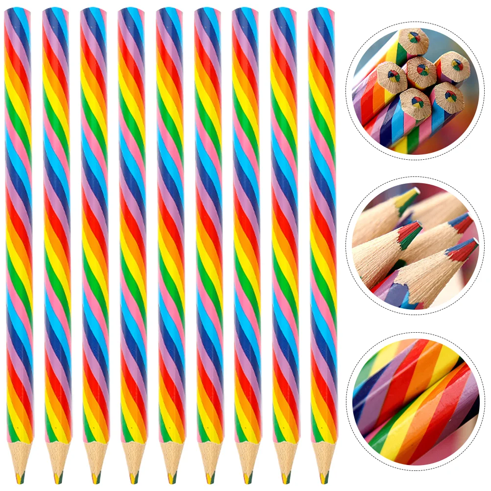 12 Pcs 4 Colors Same Lead Pencil Cartoon Rainbow Pencils Shading Students Drawing School Supplies