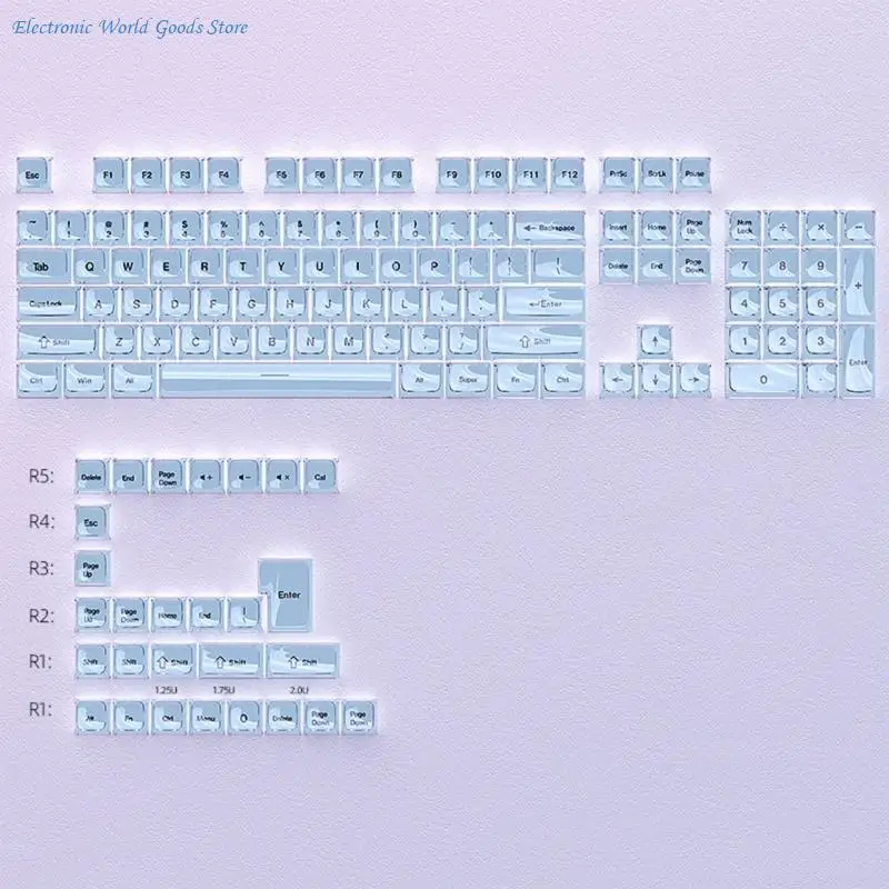 A3PD Mechanical Keyboard Keycap Set 132 MDA Profile Crystal Jellys Caps with Top Printed Legends for MXes Layout Set