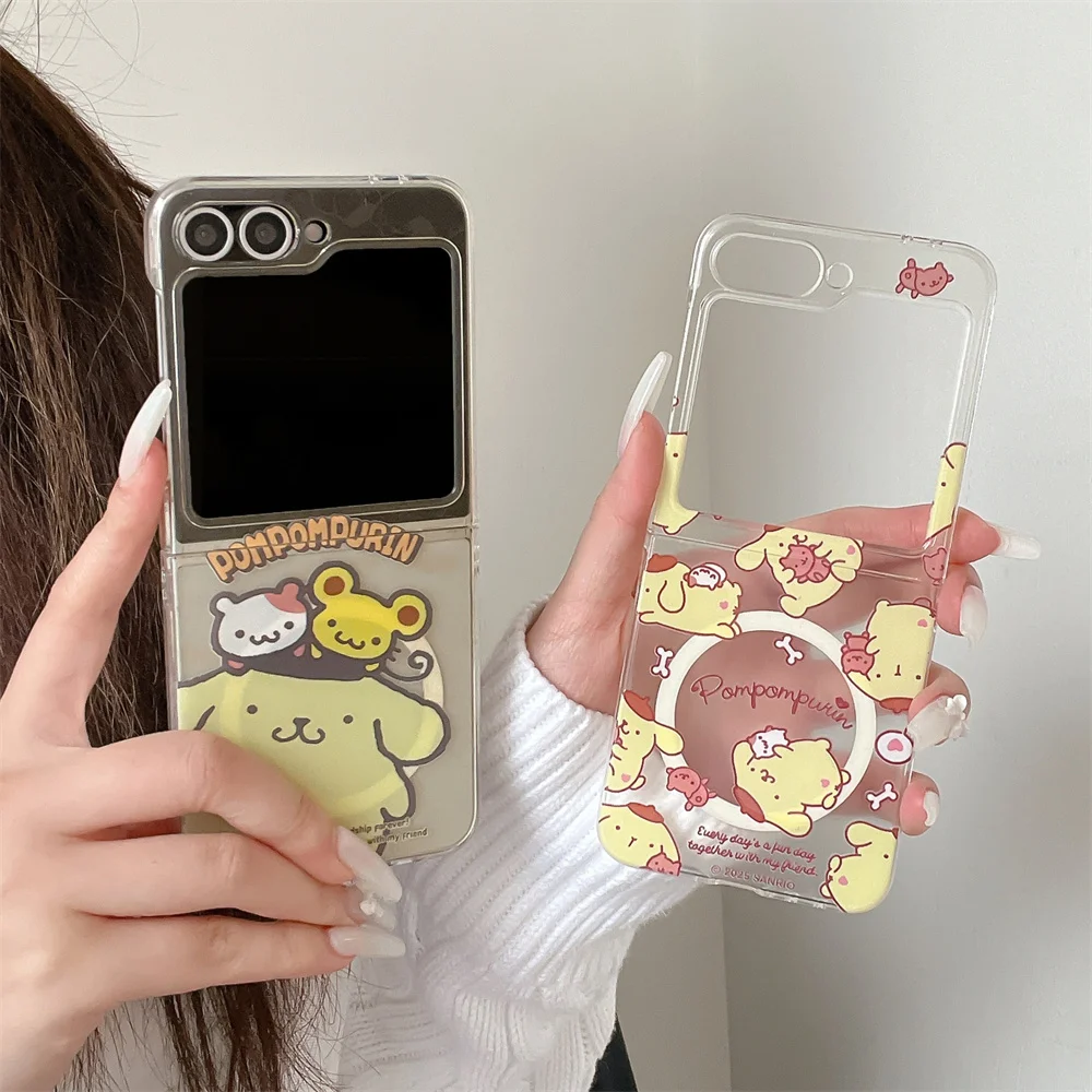 

Korean Cute Cartoon Puppy Phone Case for Samsung Galaxy Z Flip5 Flip6 7 Flip7 7 FE 6 5 Cover Magnetic Pudding Dog Shockproof Fun