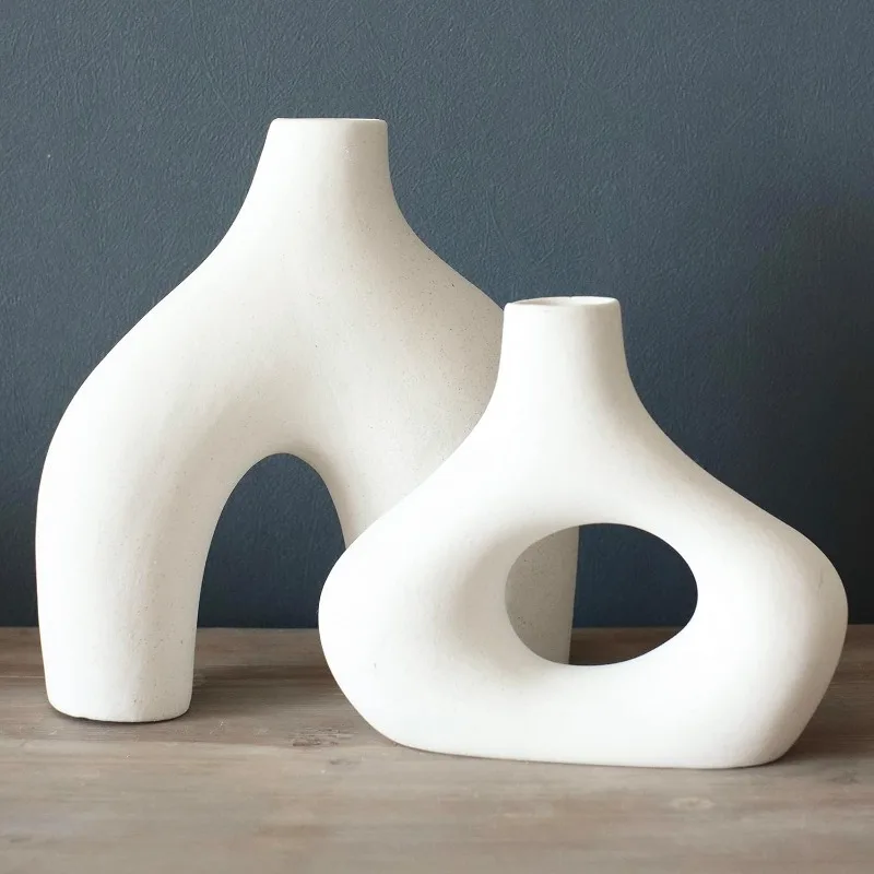 

Donut Vase, Set of 2 - White Large Ceramic Vase - Minimalist Nordic, Hollow | Table Centerpiece, Olive Plant, Weddi
